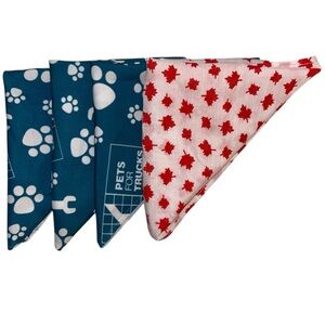 Pet Bandana Set Of 4 w/ Paw and Maple Leaf Prints